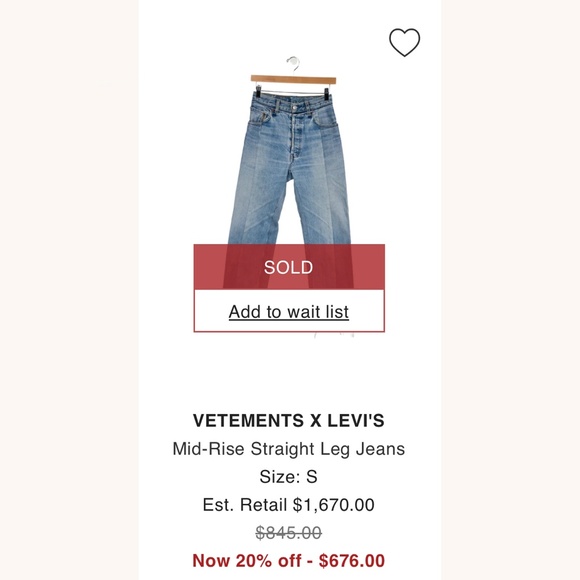 VETEMENTS X LEVI'S 2017 Collab Reconstructed Light Wash Straight Leg Jeans - Picture 3 of 6